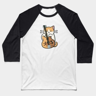 Cat Holding Bass Guitar Baseball T-Shirt